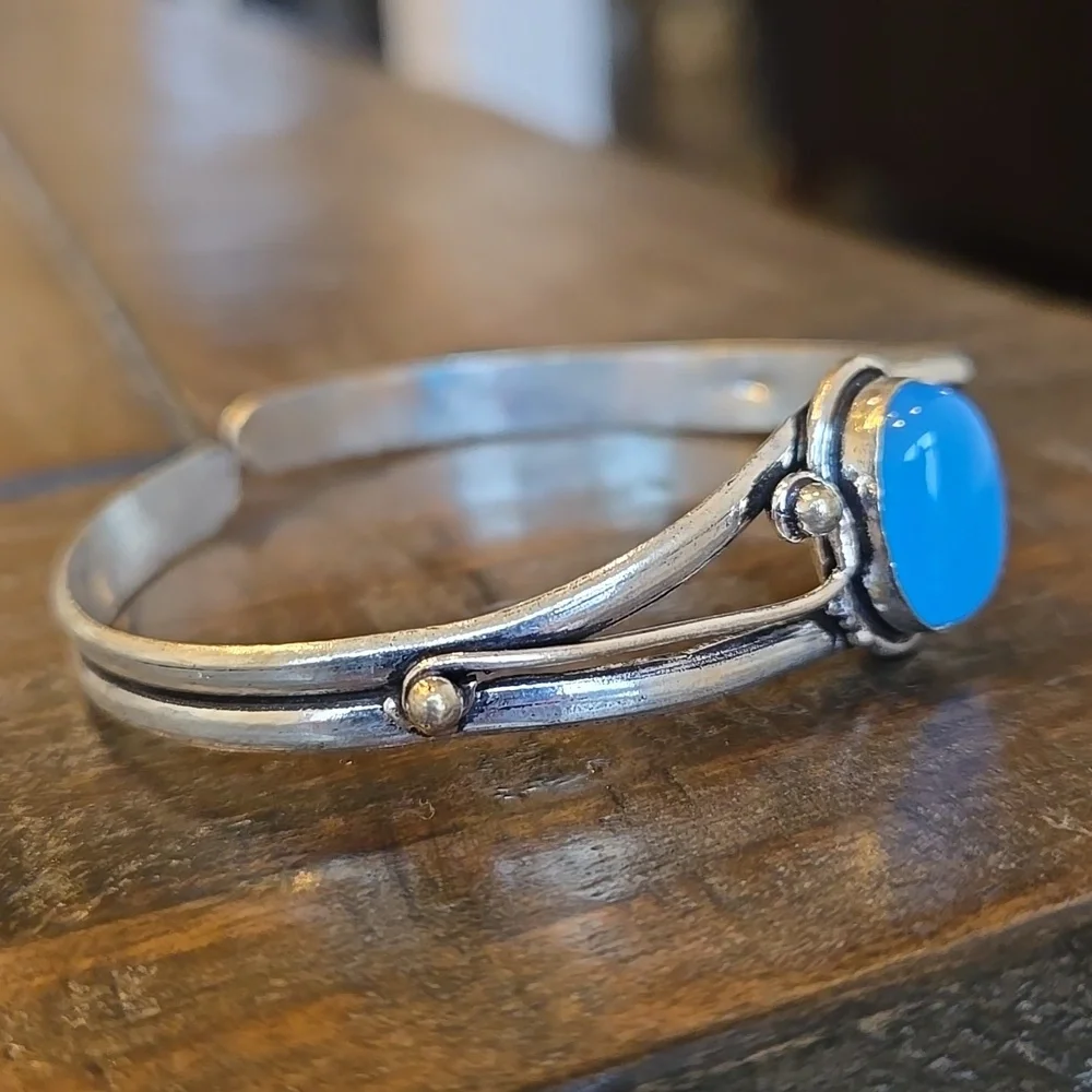 Blue Chalcedony Silver Cuff Bracelet